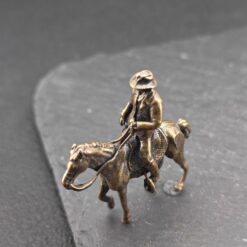 Brass Cowboy on Horseback Figurine — Polished Western Desk Sculpture & Miniature Collector Piece - Image 8