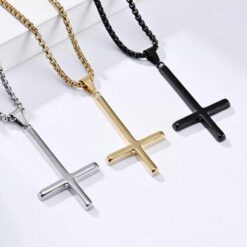 Alternative view of Inverted Cross Pendant: Minimalist Stainless Steel Necklace