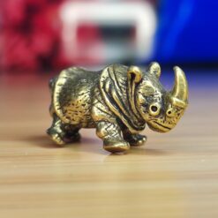 Handcrafted Brass Rhinoceros Figurine – Miniature Rhino Sculpture for Desk, Shelf, Safari Decor or Collector Gift