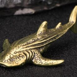 Vintage Brass Shark Figurine – Wide Mouth Marine Sculpture for Ocean Lover Gift or Nautical Decor