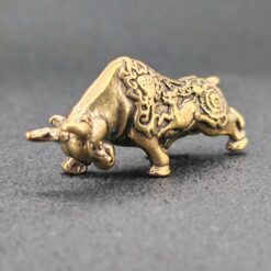 Brass Feng Shui Bull Figurine, Steampunk Wealth Symbol Sculpture, Mini Charging Ox Ornament Gift - Image 5