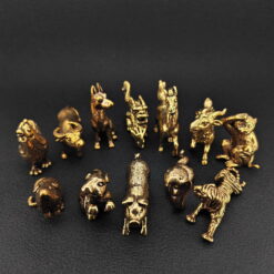 Brass Chinese Zodiac Figurines – Handcrafted Animal Set for Feng Shui, Shelf Display, Lucky Charm Home Decor