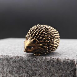 Alternative view of Brass Hedgehog Figurine with Flower – Miniature Collectible Desk Ornament