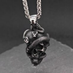 Snake and Skull Gothic Pendant – Stainless Steel Necklace for Him