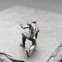 Brass Kneeling Armoured Hero Figurine — Red & Gold Exosuit Desk Collectible - Image 7