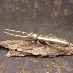 Solid Brass Longhorn Beetle Figurine, Vintage-Inspired Insect Desk Ornament