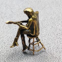 Seated Guitarist Brass Figurine – Handcrafted Female Musician Miniature - Image 4