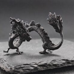 Brass Five Elements Dragon Figurine — Miniature Oxidised Sculpture for Terrarium, Aquascape, and Micro World Display