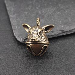 Brass Pig Bell Pendant – Handcrafted Miniature Animal Charm Collectible - Image 4