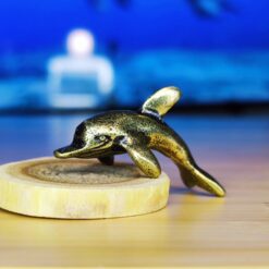 Brass Dolphin Figurine – Miniature Ocean Animal Sculpture for Aquarium, Shelf, Nautical Decor or Gift