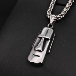 Alternative view of Gothic Moai Head Pendant: Stainless Steel Easter Island Necklace
