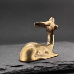 Resting Fawn Brass Figurine – Handcrafted Polished Deer Miniature Collectible