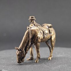 Brass Cowboy & Grazing Horse Scene — Western Miniature Diorama Sculpture & Collector Piece - Image 3