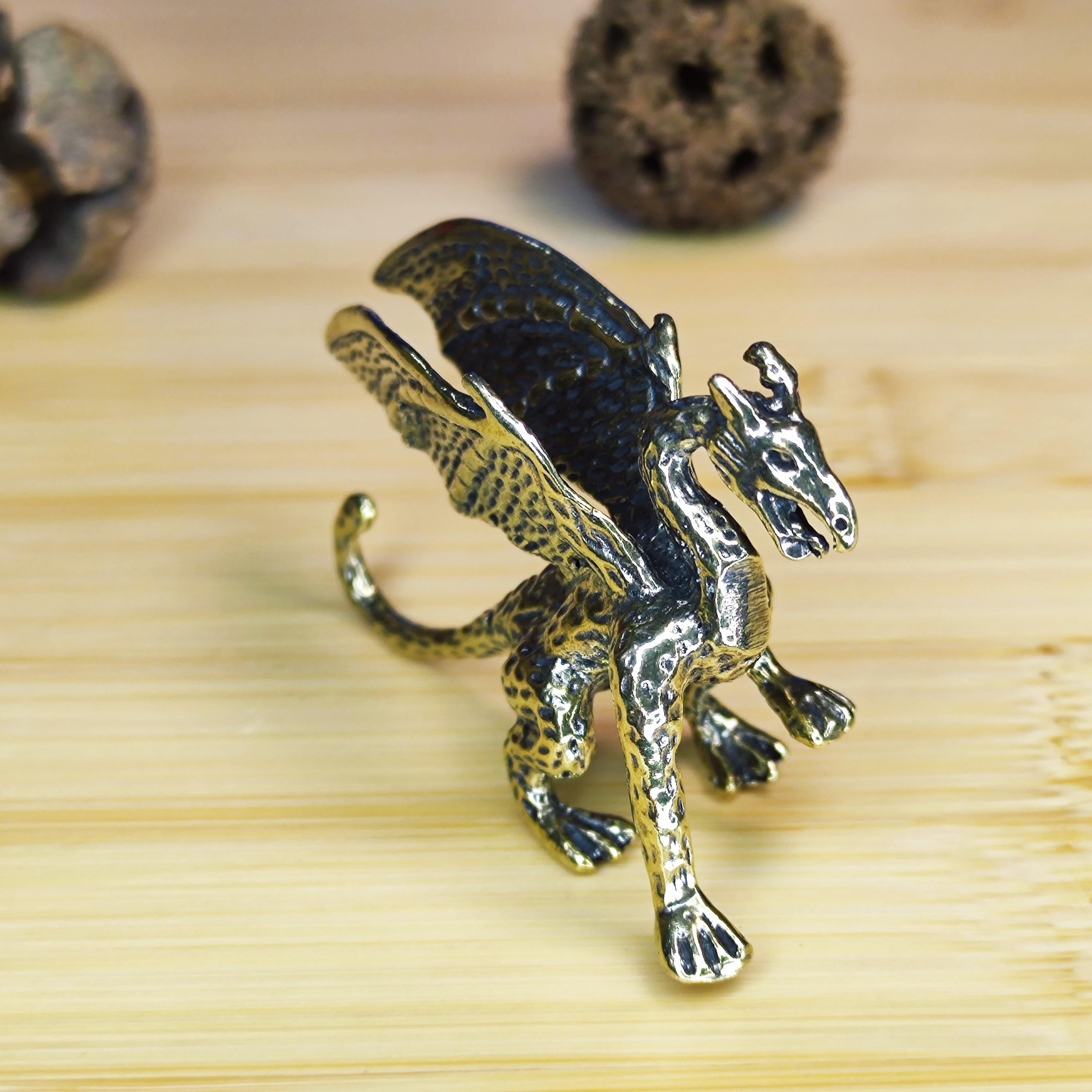 Handcrafted Brass Flying Dragon Figurine – Fantasy Miniature Sculpture for Desk, Shelf or Collector Gift - Image 4