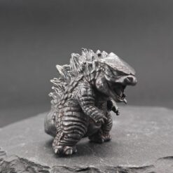 Chubby Brass Kaiju Figurine — Oxidised Black Monster Desk Sculpture & Collector Piece
