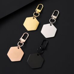 Black Hexagon Stainless Steel Keychain Blank – 30mm, 14g, DIY Engraving Tag