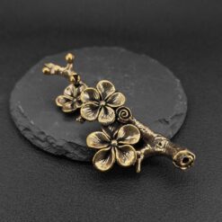 Alternative view of Brass Plum Blossom Pen Holder — Antique Botanical Desk Sculpture and Paperweight