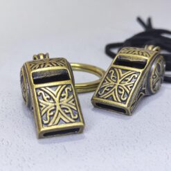 Brass EDC Whistle with Intricate Floral Pattern, Stylish Accessory Available as a Versatile Keyring or Rope Option