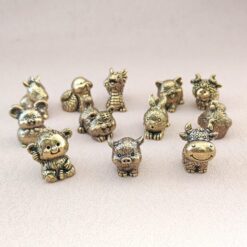Adorable Brass Zodiac Figurines, Full Chinese Animal Set, Feng Shui Miniatures for Home Display