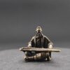 Mini Brass Guzheng Player – Handcrafted Oriental Figurine for Bonsai, Fish Tank, Shelf or Cultural Decor